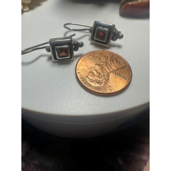 Sterling Silver Garnet Earrings - Picture 2 of 3